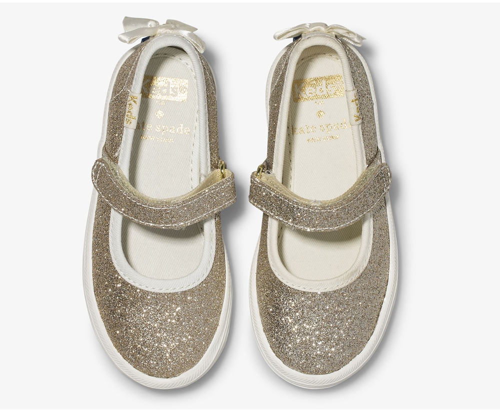 Kids Keds Slip Ons - Kate Spade new york Sloane MJ Glitter - Gold - 6054-URPXD